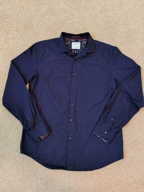 Denim & Flower Navy Microdot Button-Front Long Sleeve Shirt